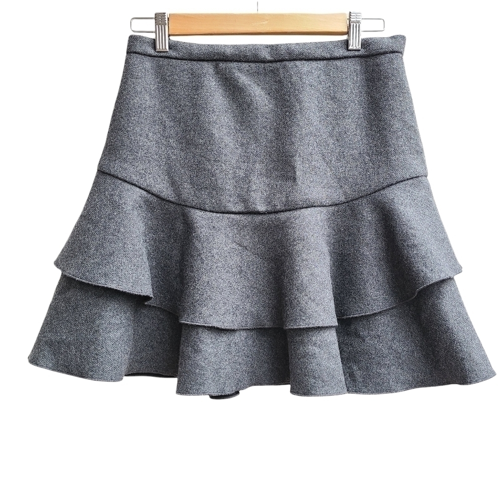 J. Crew Grey Wool Blend Tiered Ruffle Mini Skirt Size 0 / XS